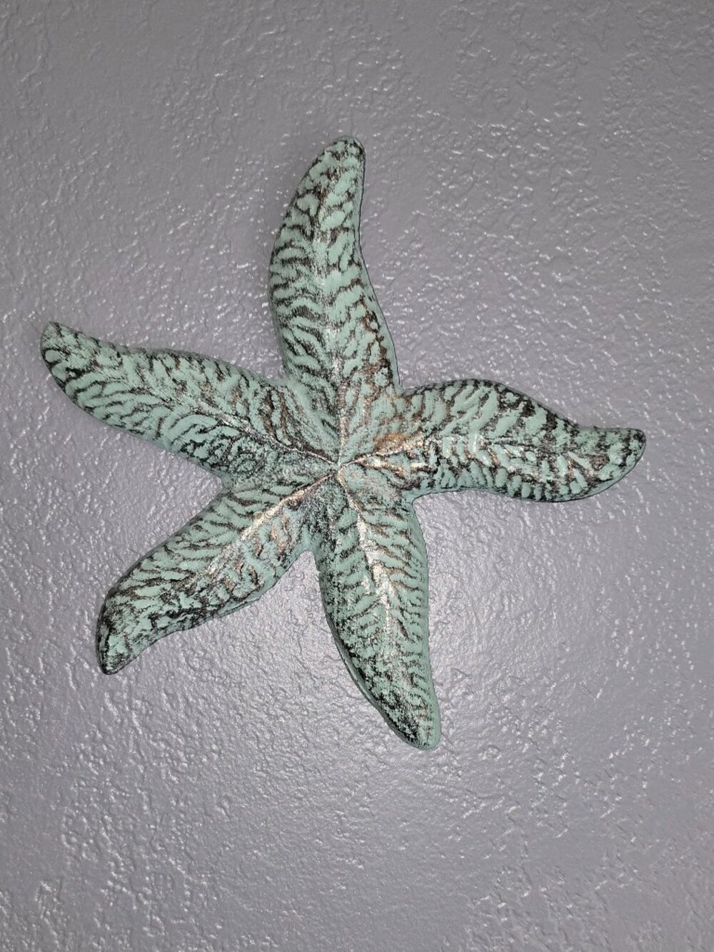 Cast Iron Starfish Wall Decor 8" Verdigris Green Nautical Coastal Beach